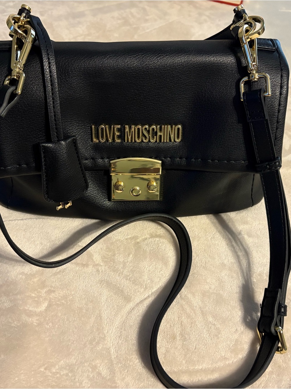 Love Moschino Black faux Leather Satchel with Gold Hardware